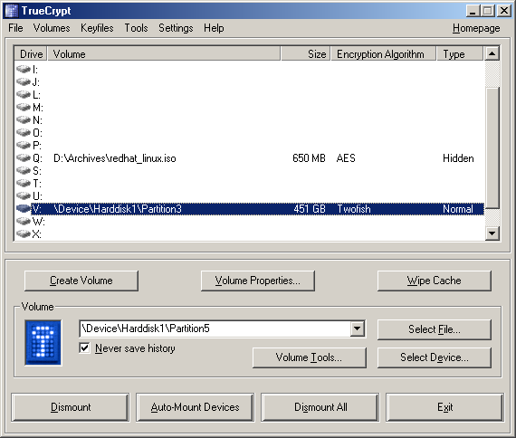 Main TrueCrypt Window