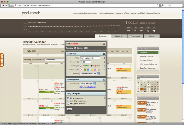 PocketSmith: Online Calendar To Manage & Forecast Cash Position 8