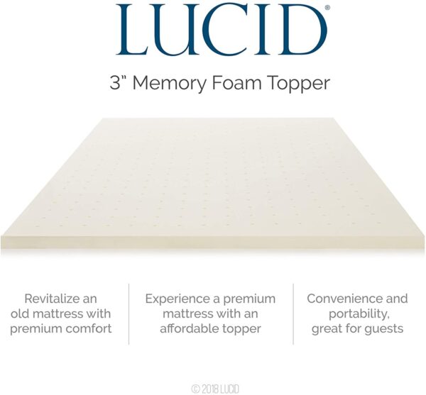 LUCID Memory Foam Mattress Topper 3 Inch - Queen - Image 5