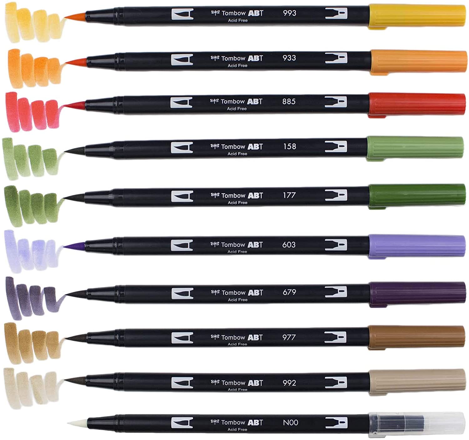 Tombow Dual Brush Pens - Secondary Colors, Set of 10