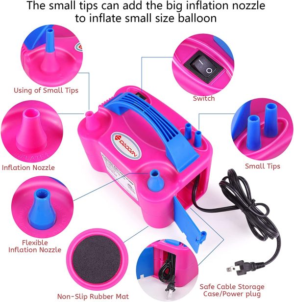 Electric Balloon Blower Pump Dual Nozzle 110V 600W Electric Balloon Inflator 2