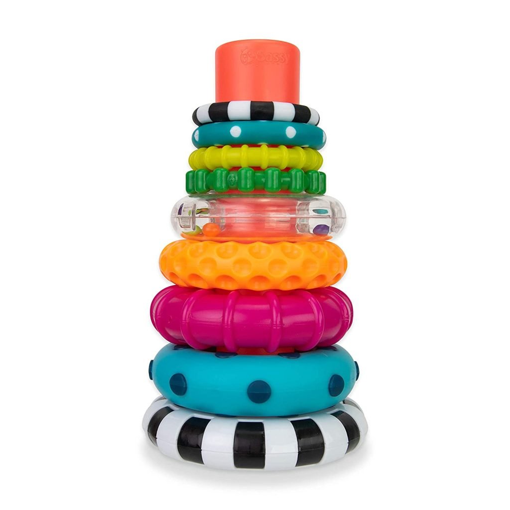 Sassy Circles Stacking Ring STEM Learning Toy, Age 6+ Months, Multi, 9 Piece Set