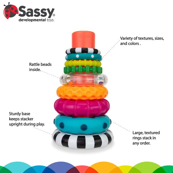Sassy Circles Stacking Ring STEM Learning Toy, Age 6+ Months, Multi, 9 Piece Set 2