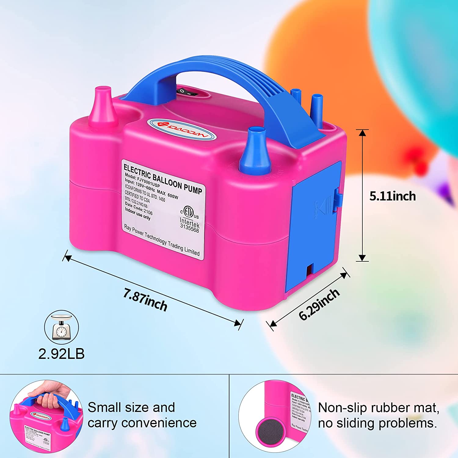 Electric Balloon Blower Pump Dual Nozzle 110V 600W Electric Balloon Inflator