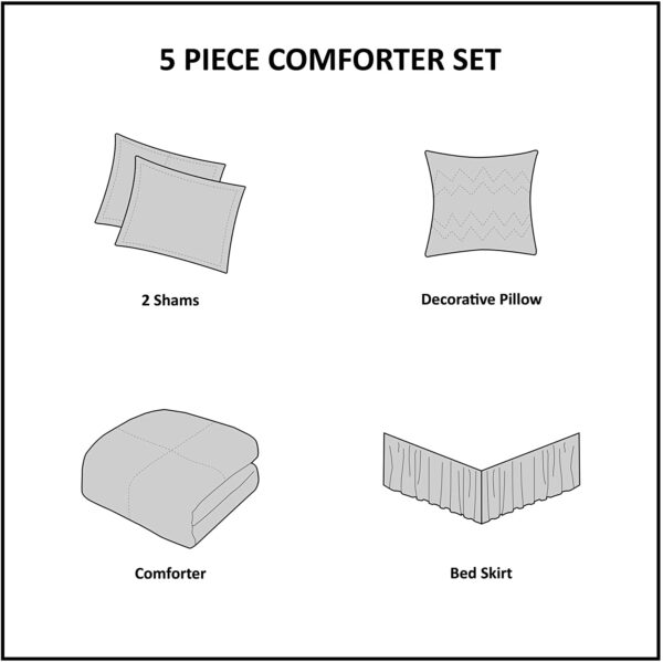 Microfiber Tufted Pattern 5 Piece Comforter Set Bedding, Queen - Image 3