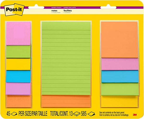 Post-it Super Sticky Notes, Assorted Sizes, 13 Pads, 2x the Sticking Power, Rio de Janeiro Collection, Bright Colors (Orange, Pink, Blue, Green), Recyclable 1