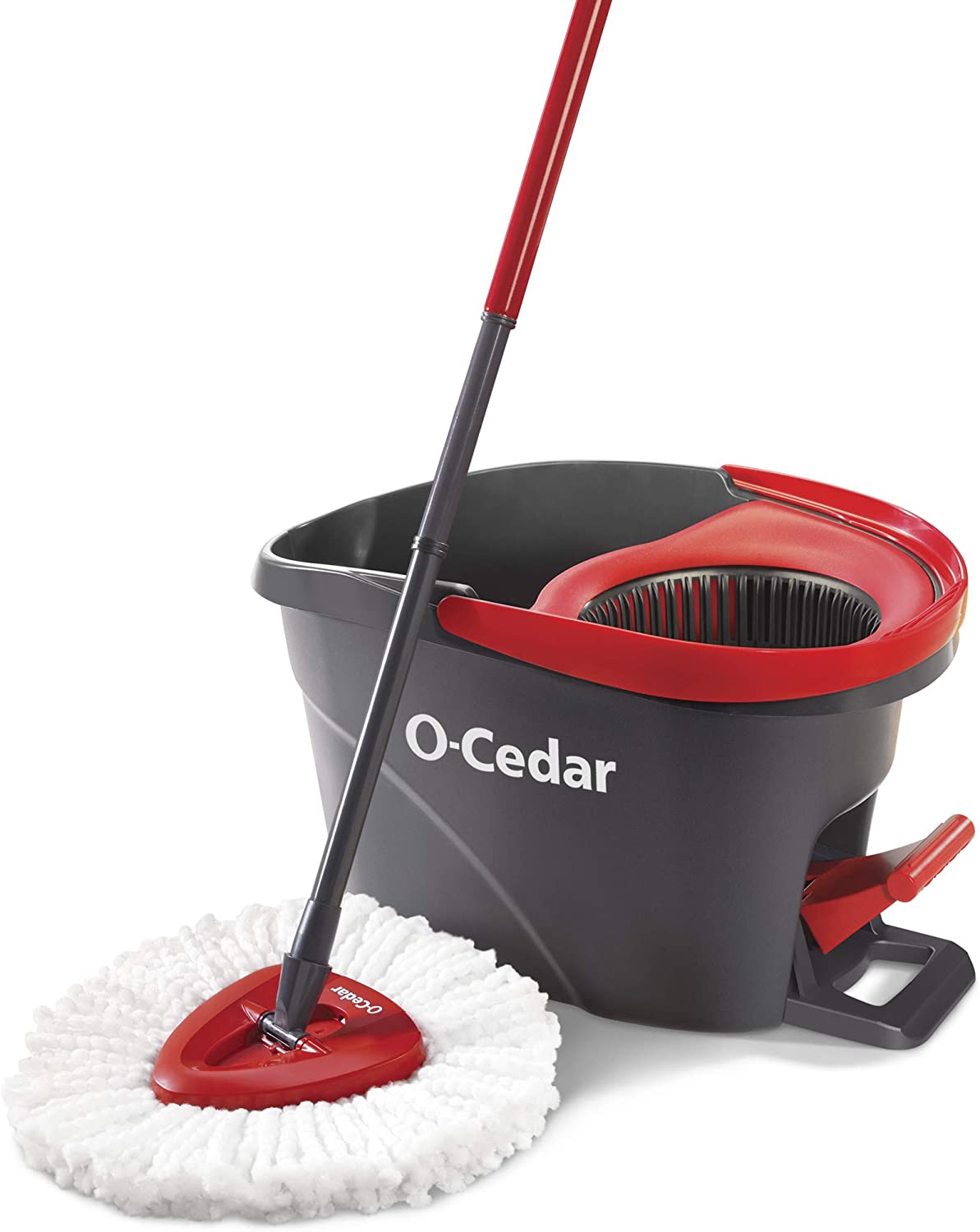 O-Cedar EasyWring Microfiber Spin Mop, Bucket Floor Cleaning System, Red, Gray 48