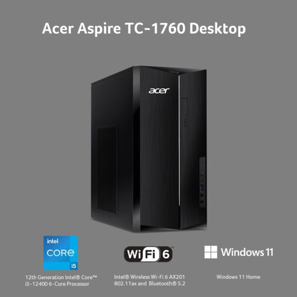 Acer Aspire Desktop PC TC-1760-UA92 | 12th Gen Intel Core i5-12400 6-Core Processor | 12GB 3200MHz DDR4 | 512GB NVMe M.2 SSD 4