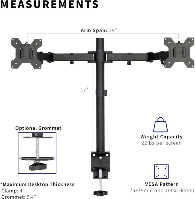 VIVO Dual Monitor Desk Mount, Heavy Duty Fully Adjustable Stand, Fits 2 LCD LED Screens up to 30 inches 2