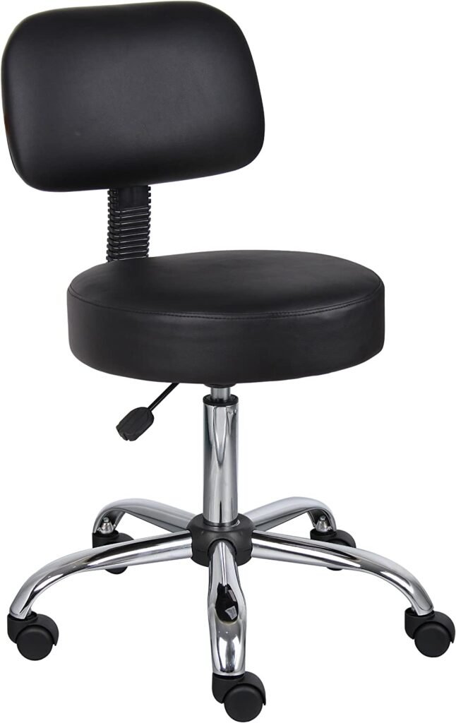 Boss Office Products Adjustable Medical Stool with Back in Black