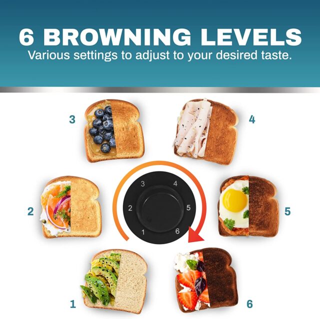 6 browning levels of Elite Gourmet 4 Slice Toaster