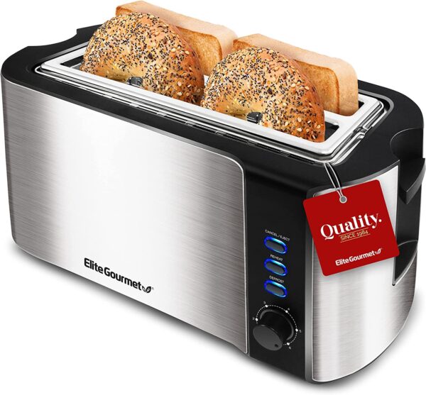 Elite Gourmet 4 Slice Toaster ECT-3100# Long Slot, Reheat, 6 Toast Settings, Defrost 1