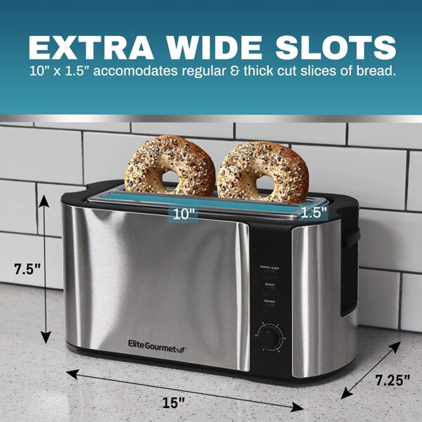 Elite Gourmet 4 Slice Toaster ECT-3100# Long Slot, Reheat, 6 Toast Settings, Defrost 2