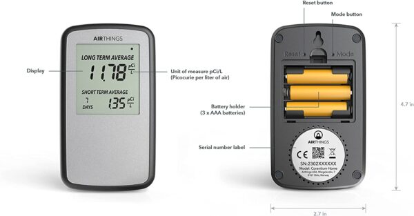 Airthings Corentium Home Radon Detector 223 Portable, (3) AAA Battery Operated - Image 4