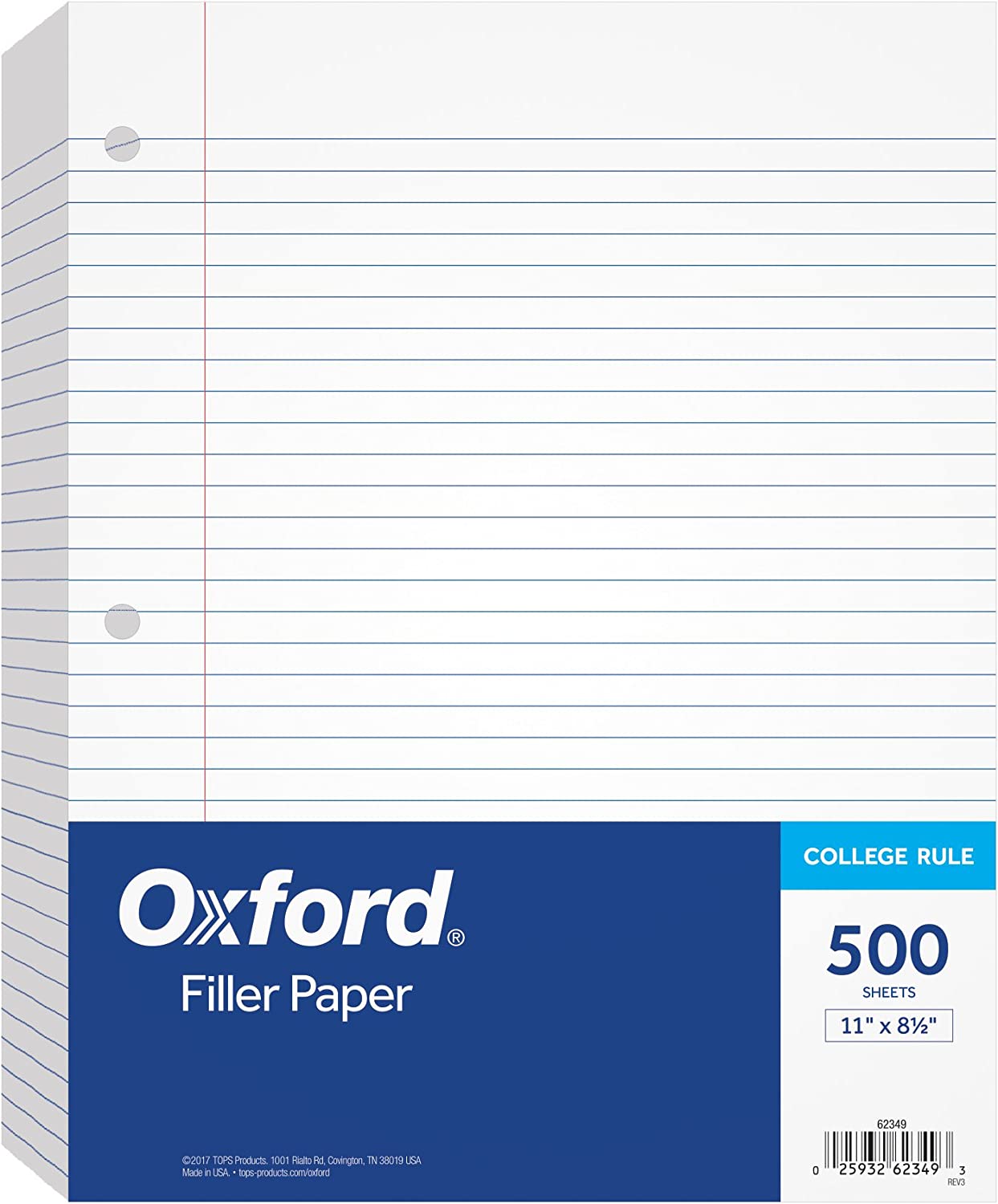 Oxford Filler Paper, 8-1/2" x 11", College Rule, 3-Hole Punched 21