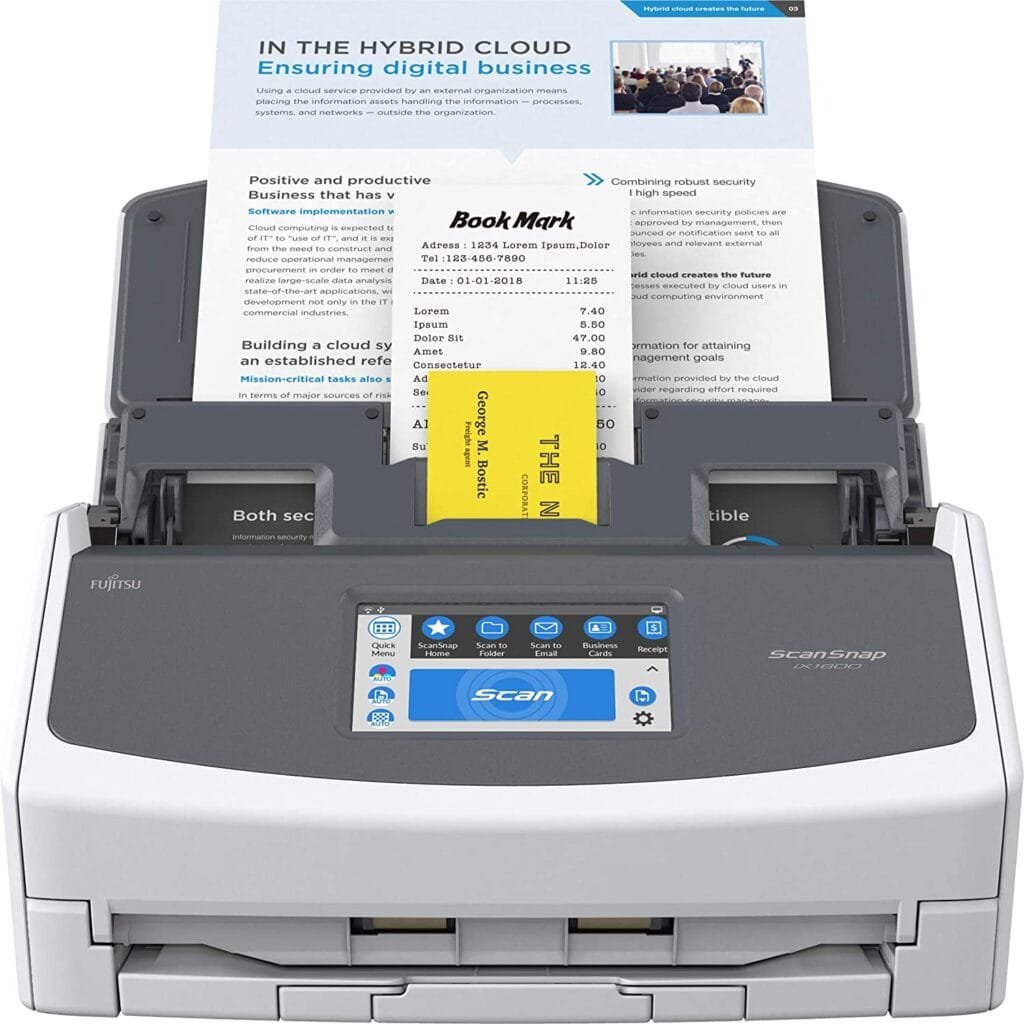 ScanSnap iX1600 Multipurpose Scanner High-Speed Cloud Enabled Wireless or USB Scanner with Large Touchscreen