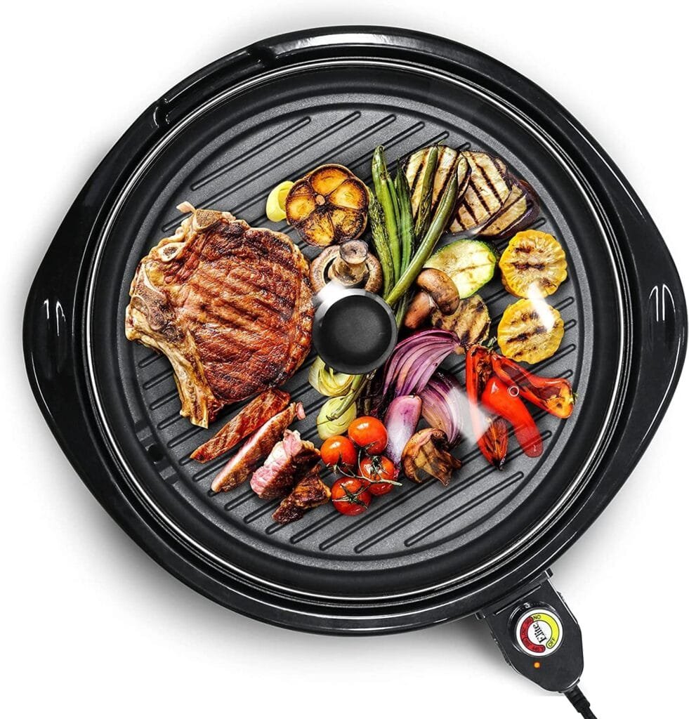 Elite Gourmet Smokeless Indoor Electric BBQ Grill with Glass Lid, PFOA-Free Nonstick
