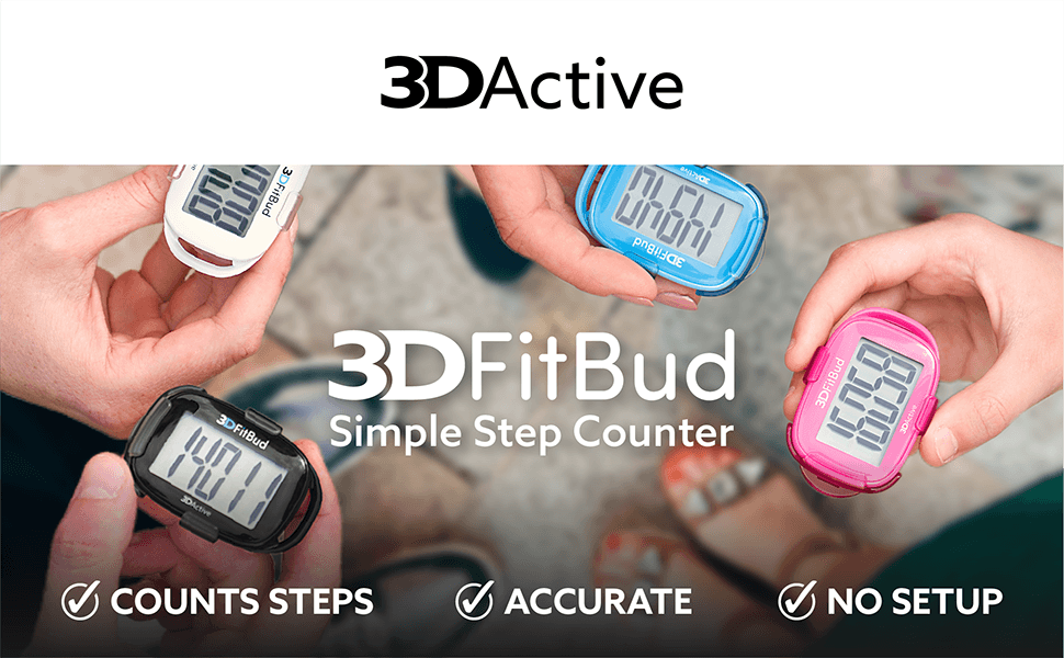 3DFitBud Simple Step Counter Walking 3D Pedometer with Clip and Lanyard