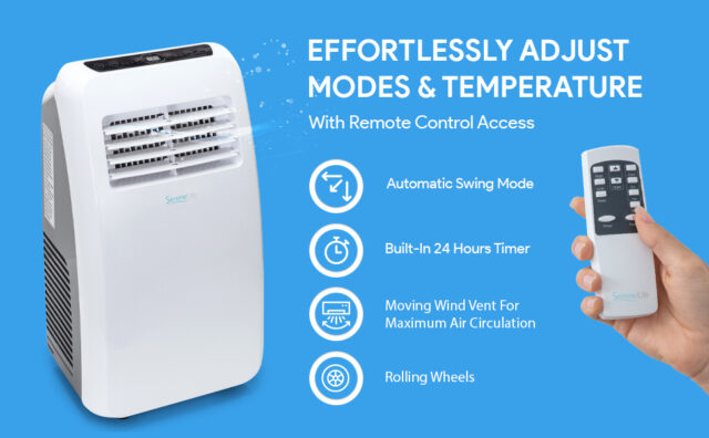 SereneLife 3-in-1 Portable Air Conditioner with Built-in Dehumidifier Function, Remote Control, 8,000 BTU 6