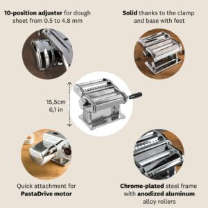 MARCATO Atlas 150 Pasta Machine, Made in Italy, Includes Cutter, Hand Crank, and Stainless Steel 4