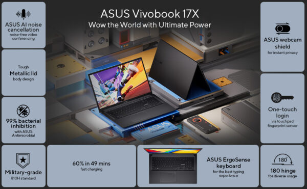ASUS Vivobook 17X Laptop, 17.3” FHD Display, Intel Core i9-13900H CPU, 16GB RAM, 1TB SSD, Windows 11 Home 4