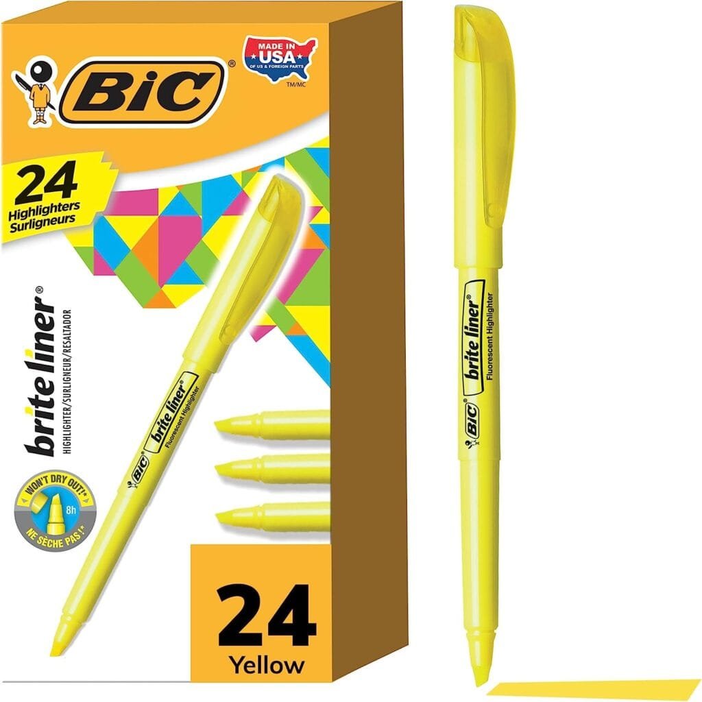 BIC Brite Liner Highlighters Chisel Tip, 24-Count Pack of Yellow Highlighters