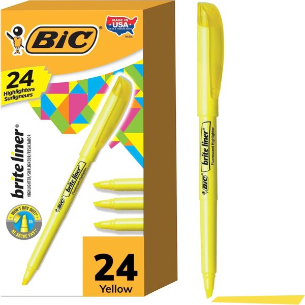 BIC Brite Liner Highlighters Chisel Tip, 24-Count Pack of Yellow Highlighters 1