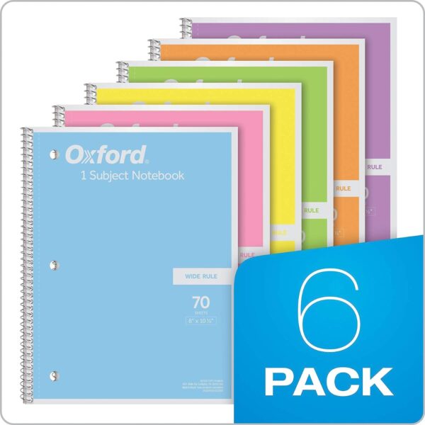Oxford Spiral Notebook 6 Pack, 1 Subject, Wide Ruled Paper, 8 x 10-1/2 Inch - Image 6