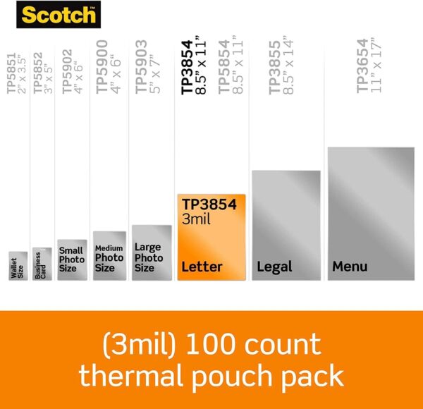 Scotch Thermal Laminating Pouches, 100 Pack Laminating Sheets, 3 Mil, 8.9 x 11.4 Inches, Letter Size Sheets - Image 2