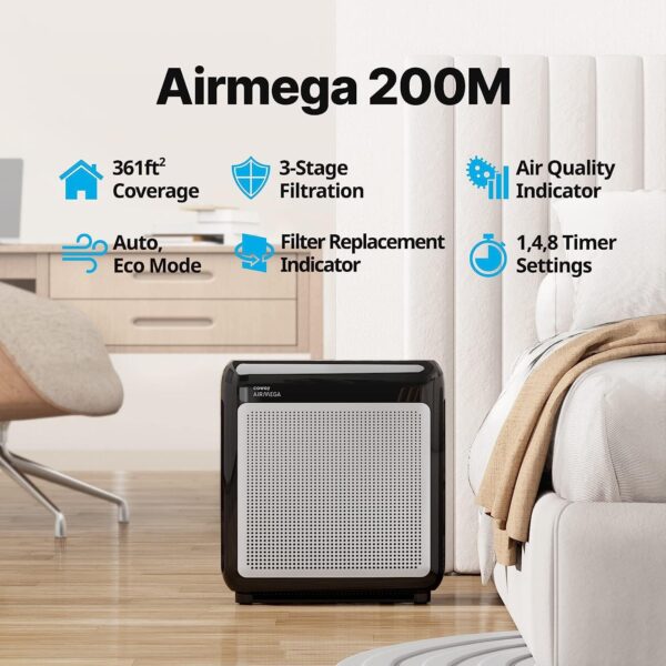 Coway AIRMEGA 200M True HEPA Air Purifier, 361 sq.ft, Black - Image 2