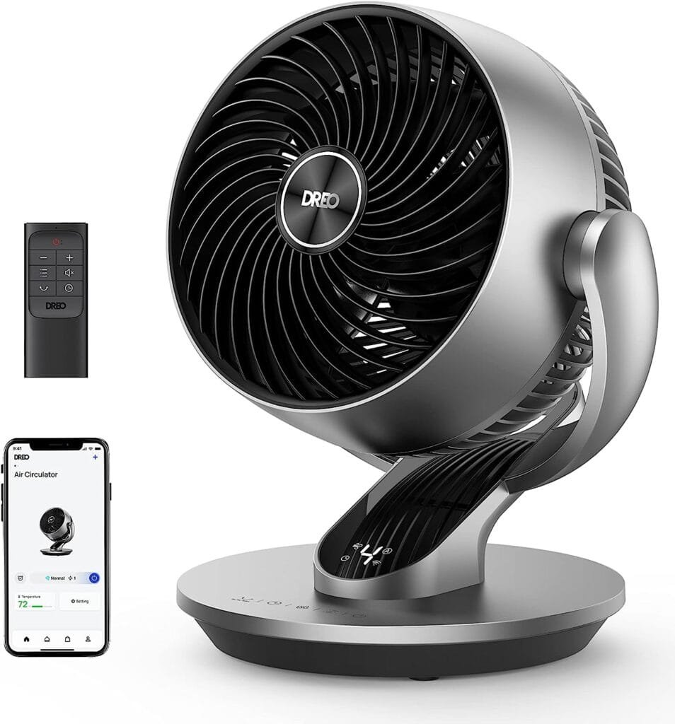 Dreo Smart Table Fans for Office, Home, 120°+90° Oscillating Fans with Remote/Voice/Wifi/Alexa Control, Powerful 70 ft Air Circulator Fan, 4 Speeds, 5 Modes, 12H Timer
