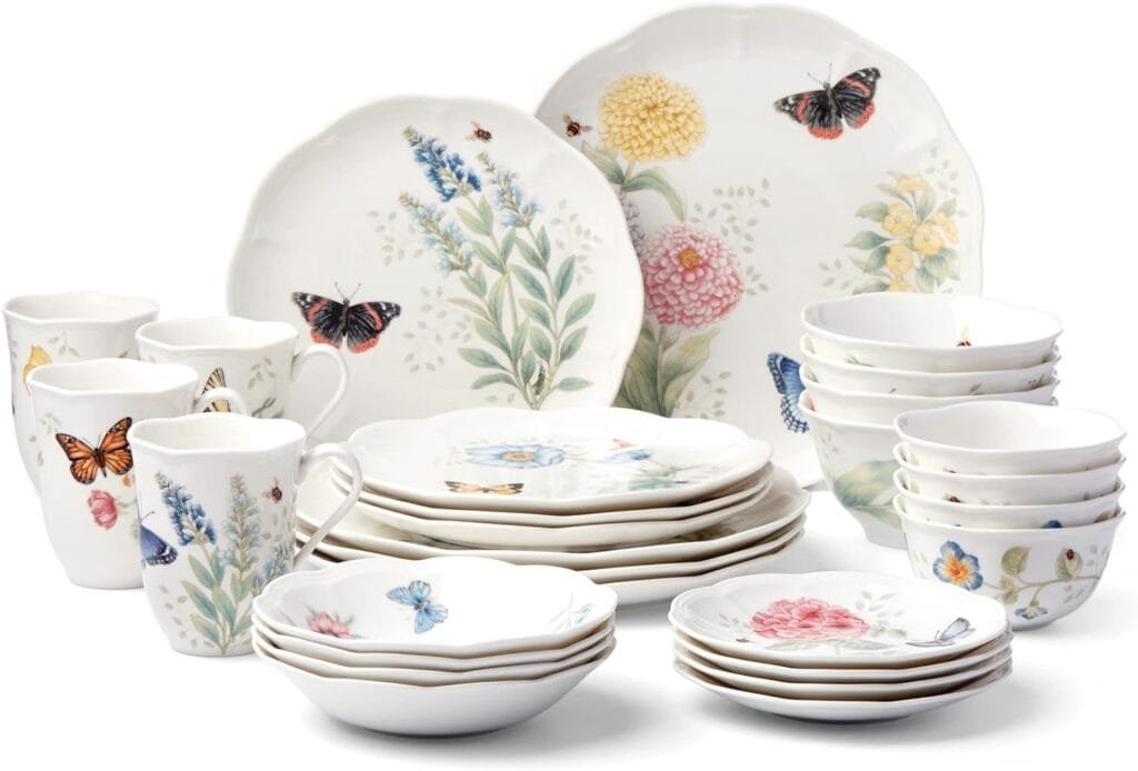 Lenox 865075 28-Piece Dinnerware Set Butterfly Meadow, White