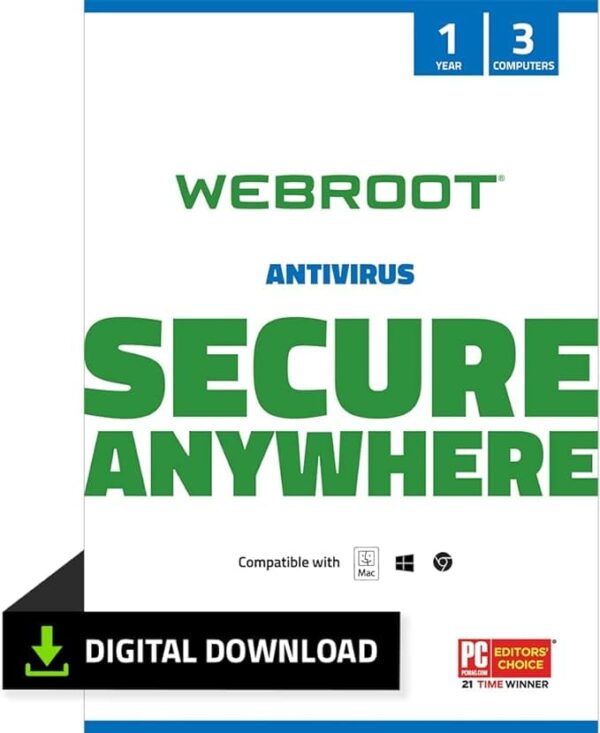 Webroot Antivirus Software 2023 | 3 Device | 1 Year Download for PC/Mac