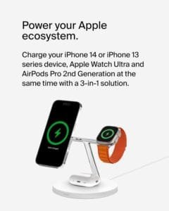 Belkin MagSafe 3-in-1 Wireless Charger Stand - Fast Charging for iPhone 15, 14, 13 Series & Apple Watch