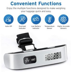 Etekcity Luggage Scale, Travel Essentials, Digital Weight Scales for Travel Accessories, Portable Handheld Scale with Temperature Sensor, Rubber Paint, 110 Pounds, Battery Included, Silver 