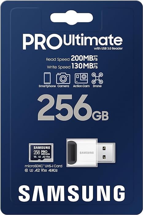 SAMSUNG PRO Ultimate microSD Memory Card + Reader, 256GB microSDXC 3