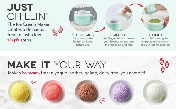 DASH My Mug Ice Cream Maker, for Ice Cream, Gelato, Sorbet, Frozen Yogurt, and Custom Mix-Ins, with (2) Bowls - Image 4
