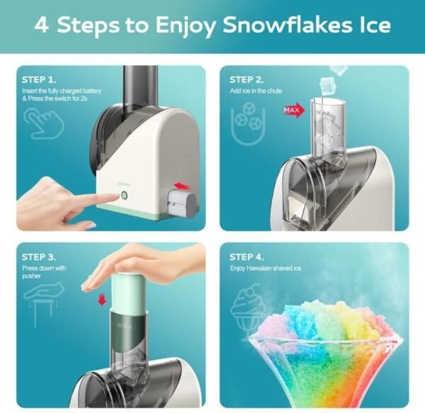 EUHOMY Shaved Ice Machine with Batteries, USB Rechargeable, Crushed Ice in 3s, 45 lbs in 40 Mins - Image 3