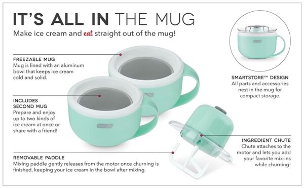 DASH My Mug Ice Cream Maker, for Ice Cream, Gelato, Sorbet, Frozen Yogurt, and Custom Mix-Ins, with (2) Bowls - Image 5