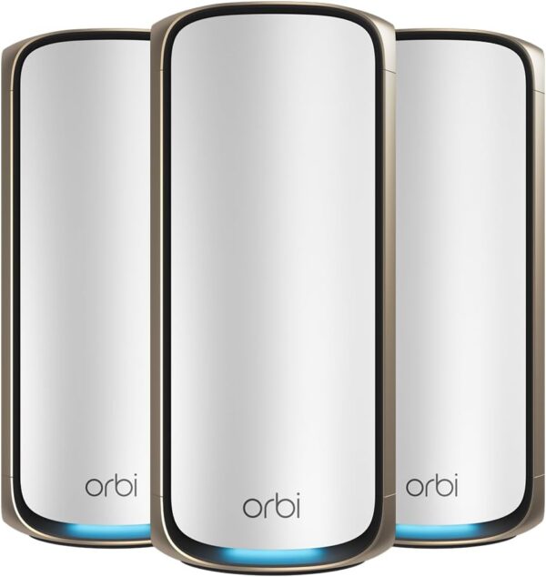 NETGEAR Orbi 970 Series Quad-Band WiFi 7 Mesh Network System (RBE973S), Router + 2 Satellite Extenders