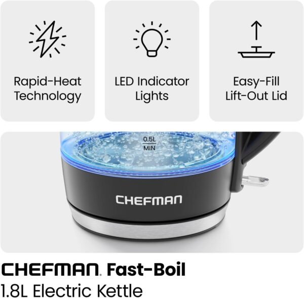 Chefman Electric Kettle, 1.8L 1500W, Hot Water Boiler - Image 2