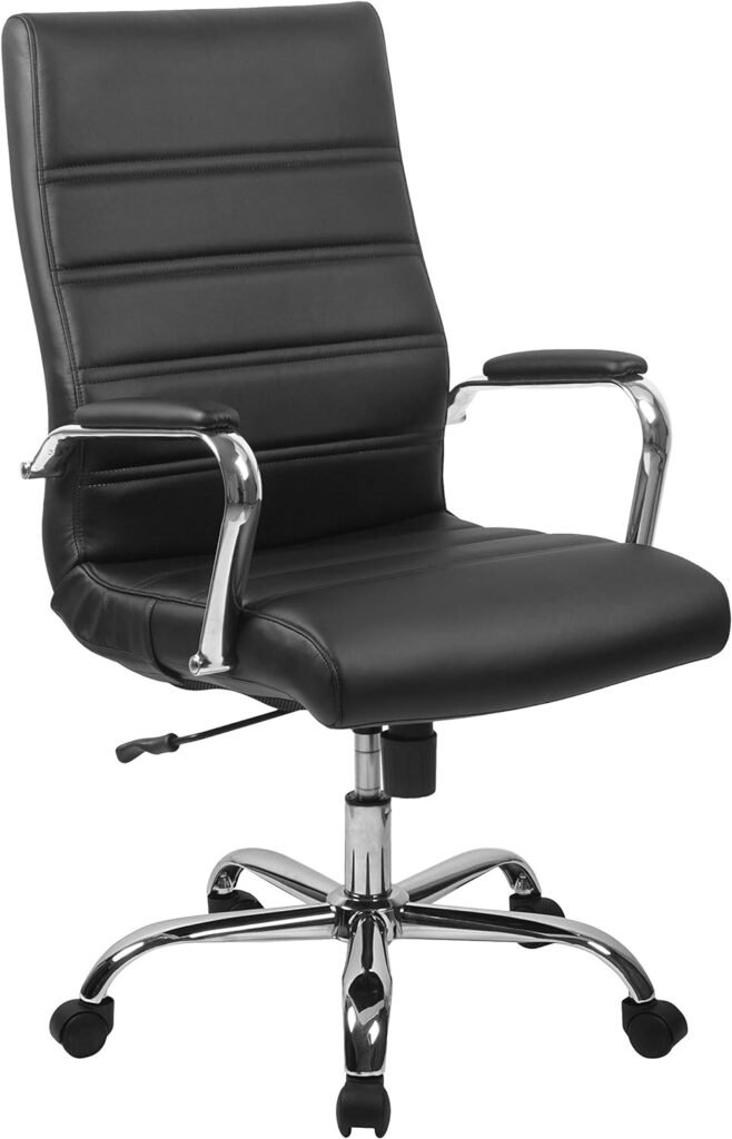 Flash Furniture Mid-Back Black Leather Executive Swivel Chair with Chrome Base and Arms