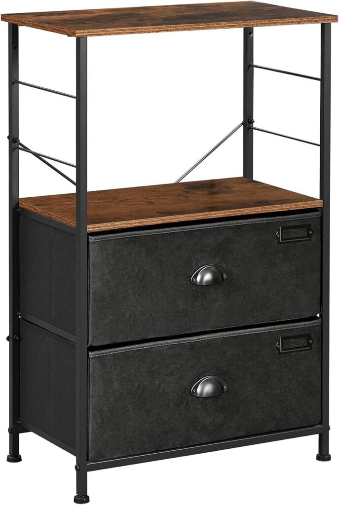 SONGMICS Nightstand, Industrial Bedside Table with 2 Fabric Drawers