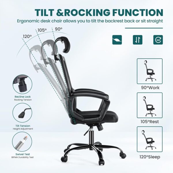 SMUG Desk Computer Chair, Ergonomic High Back Comfy Swivel Gaming Home Mesh Chairs with Wheels - Image 3