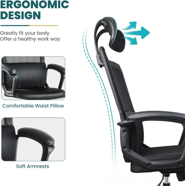 SMUG Desk Computer Chair, Ergonomic High Back Comfy Swivel Gaming Home Mesh Chairs with Wheels - Image 2