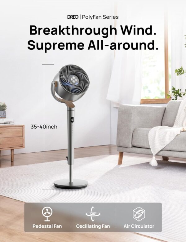 Dreo Standing Fan, 120°+120°Omni-directional Oscillating Pedestal Fan - Image 2