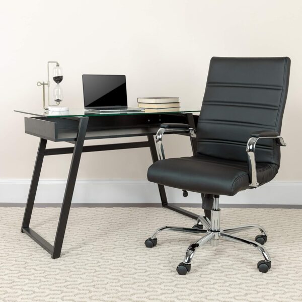 Flash Furniture Mid-Back Black Leather Executive Swivel Chair with Chrome Base and Arms - Image 2