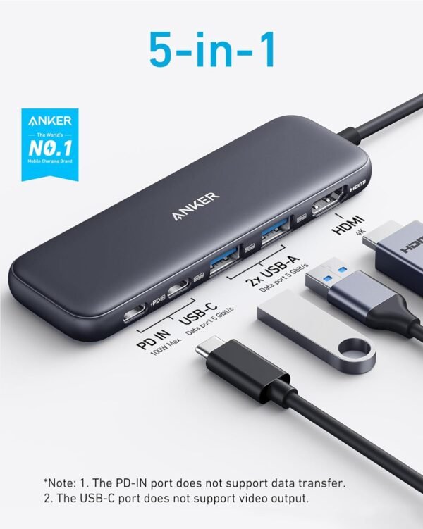 Anker 332 USB-C Hub (5-in-1) with 4K HDMI Display, 5Gbps - Image 2