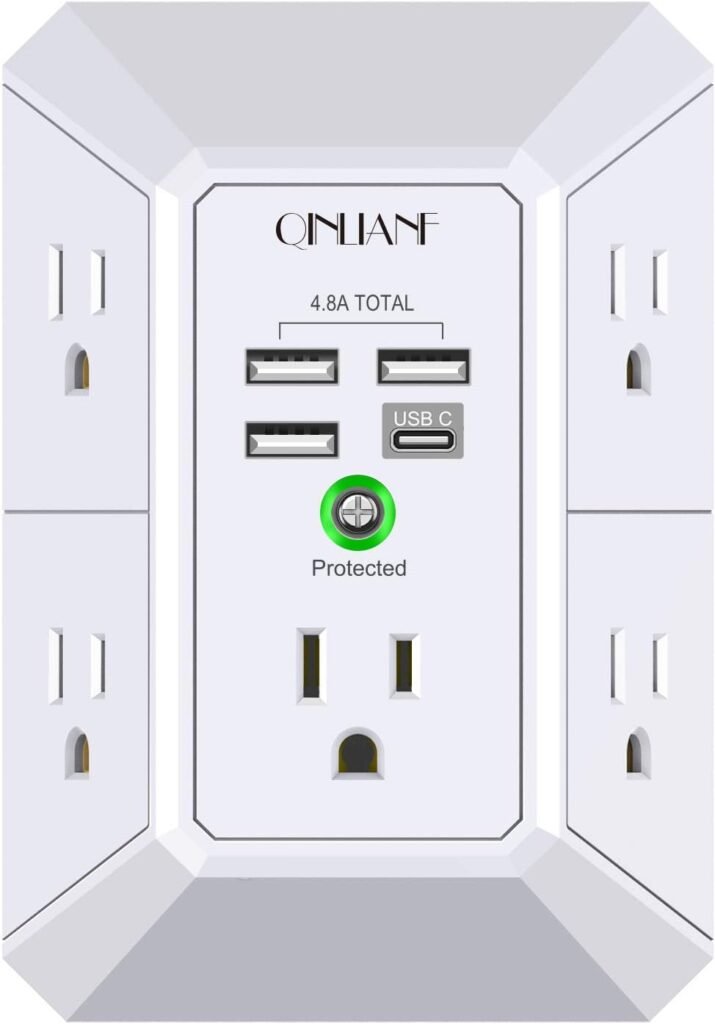 QINLIANF 5 Outlet Extender, Wall Charger, Surge Protector