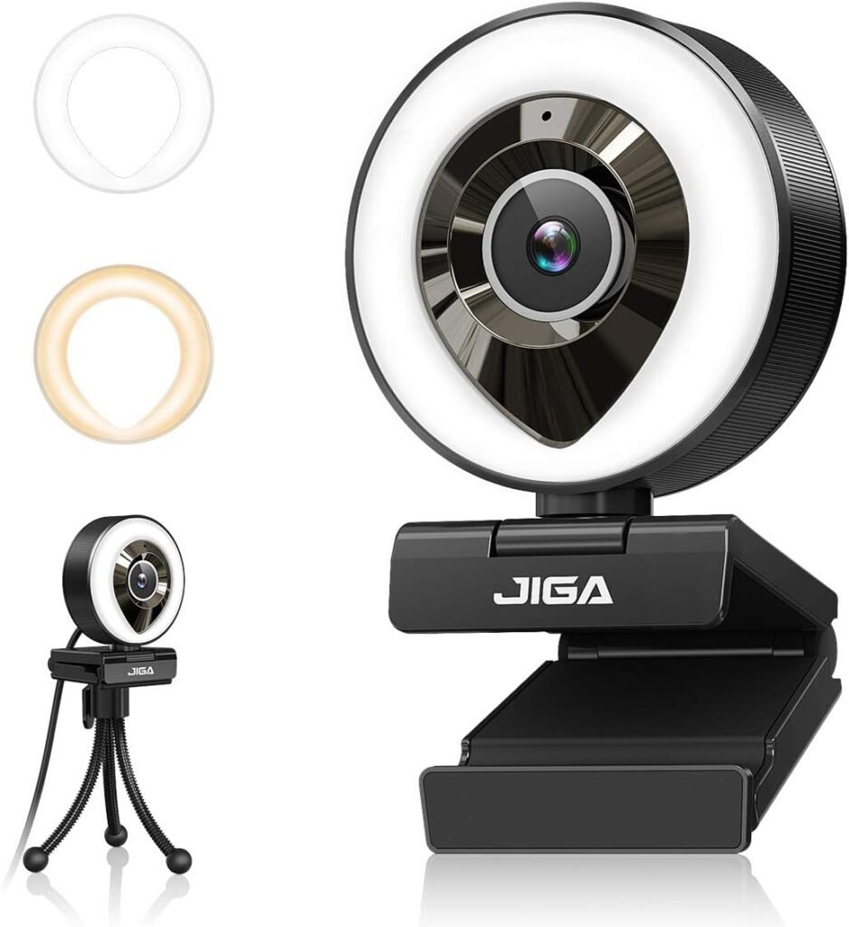 JIGA Streaming Webcam with Dual Microphone 1080P Adjustable Right Light